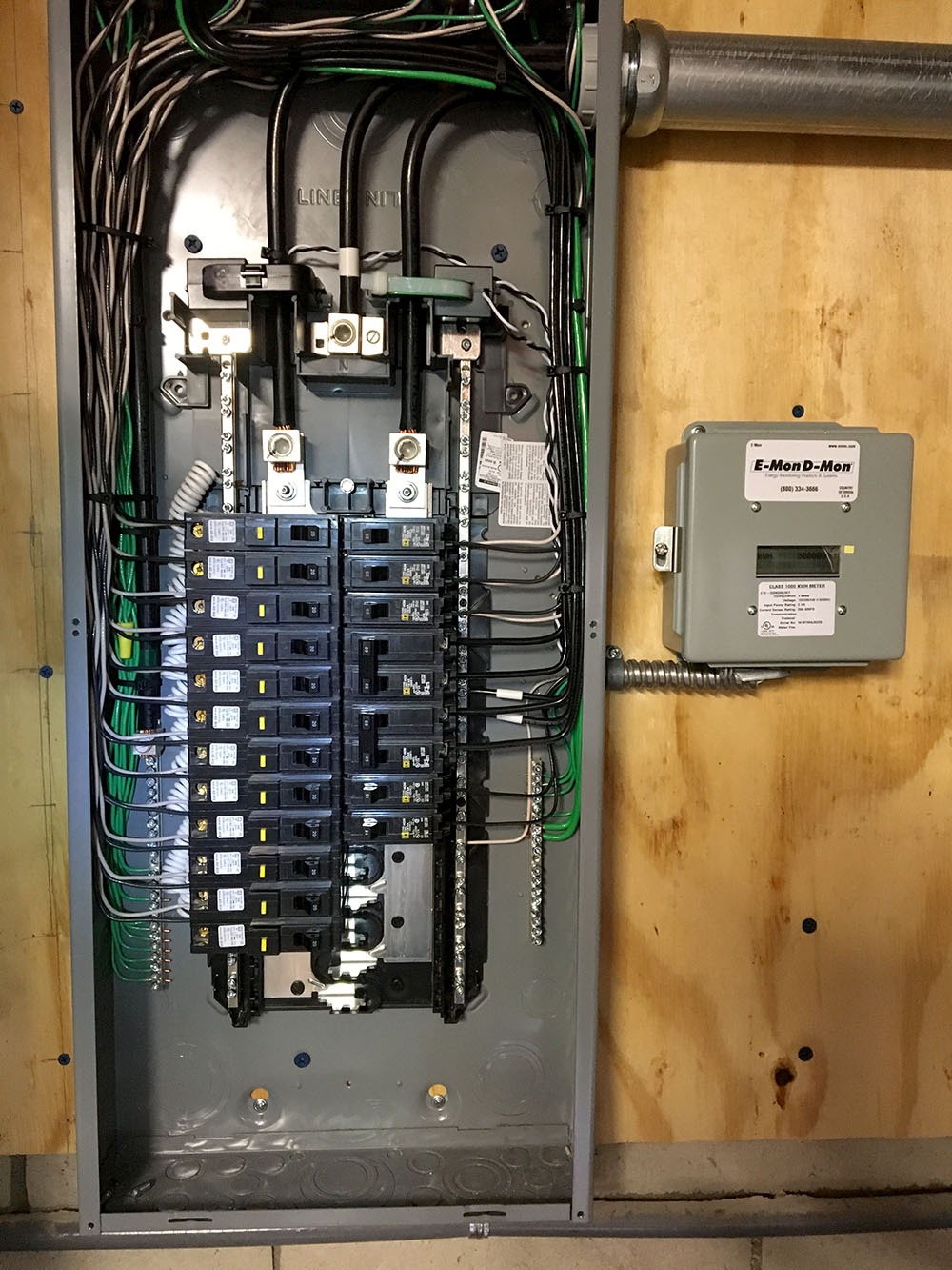 Electrical panel with and energy monitoring device attached
