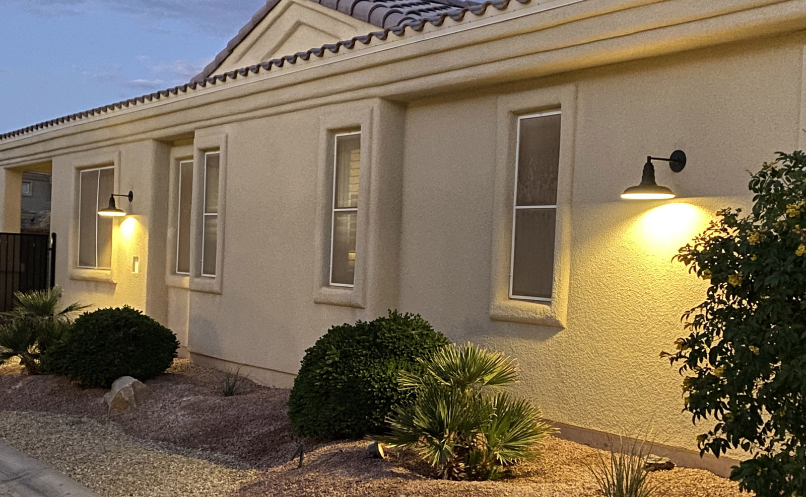 Dark Sky compliant light fixtures installed on the exterior of a home in Arizona